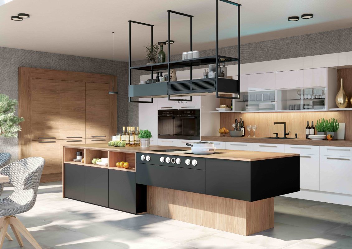 Küche Modell Living Eiche Nordic Schwarz Weiß Küche gesamt